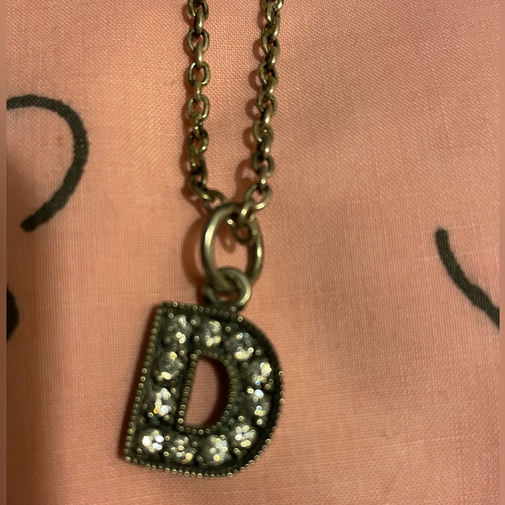 Rhinestone encrusted  'D' Pendant Necklace